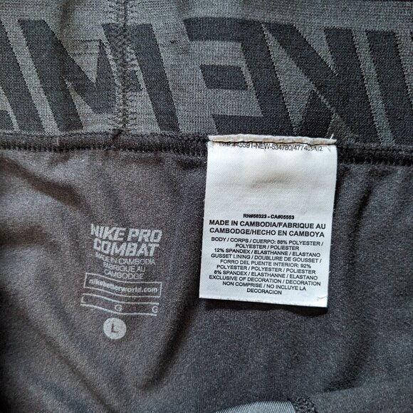 Nike Pro Combat Compression Pants Dri Fit Black Gray Striped Leggings Mens L - Picture 5 of 9